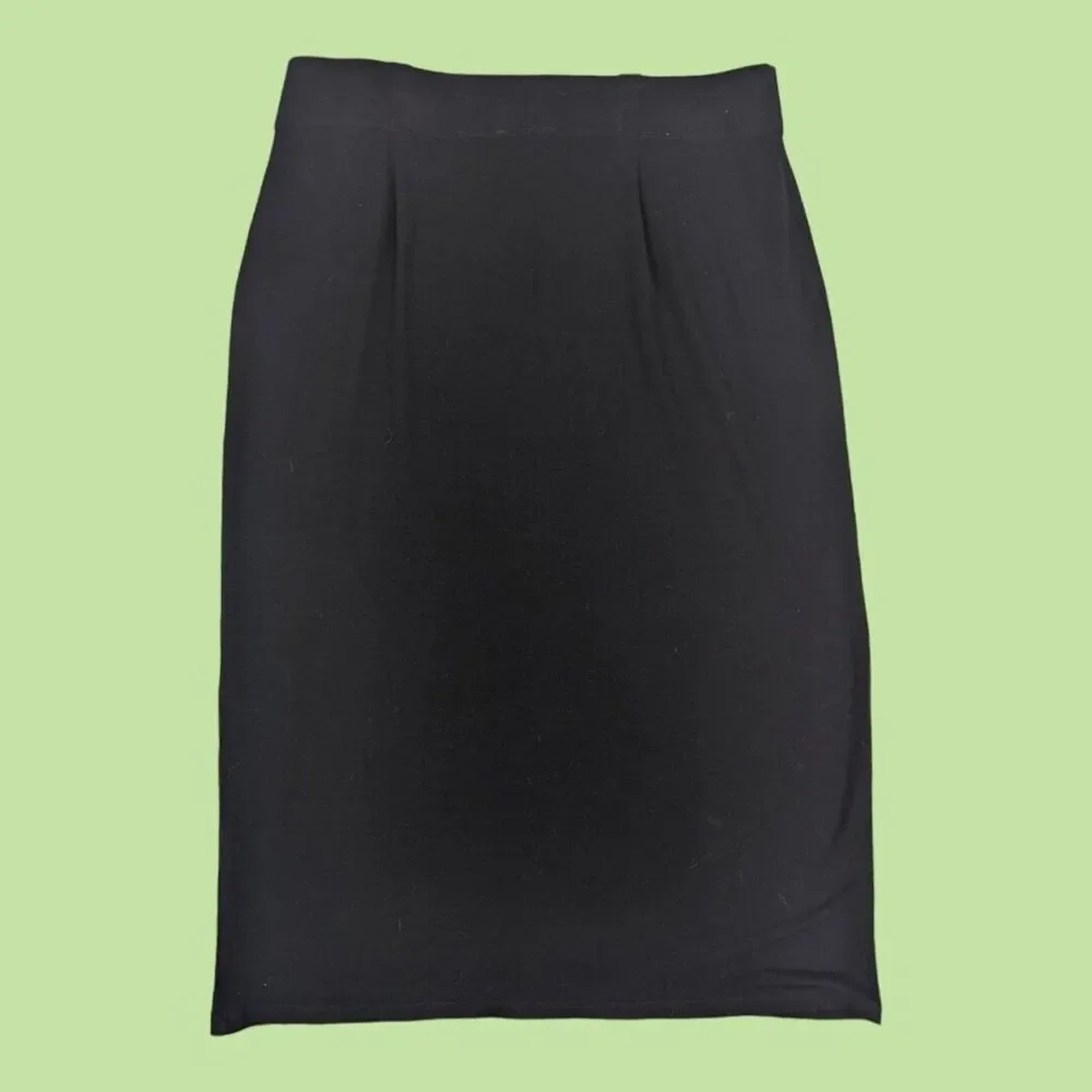 EILEEN FISHER Skirt‎ PM Petite Rayon Jersey Midi Straight Pencil Black USA